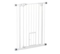 PawHut Barrera de Seguridad para Mascotas 74-80 cm con Puerta para Gatos Cierre Automático para Escaleras Puertas Pasillo Blanco Aosom España