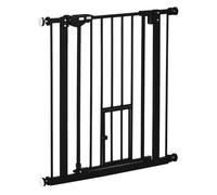 PawHut Barrera de Seguridad para Perros Barrera para Mascotas Extensible con Puerta Pequeño Cierre Automático y Sistema de Doble Bloqueo para Puerta Pasillo Escalera 74-80x76,2 cm Negro