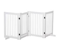 PawHut Barrera de Seguridad para Perros de Madera Plegable, para Escaleras y Puertas, Valla para Perros Pequeños y Medianos de 4 Paneles, con Soporte de Pie, para Interiores, 204x36x75 cm, Blanco