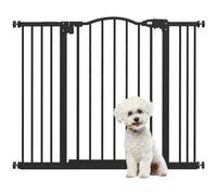 PawHut Barrera de Seguridad para Perros Extensible 74-100 cm, para Puertas y Escaleras, Barrera para Perros con 2 Extensiones 7/14 cm, Montaje a Presión y Doble Bloqueo, Negro