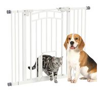 PawHut Barrera de Seguridad para Perros Extensible 74-100 cm, para Puertas y Escaleras, Barrera para Perros con Montaje a Presión, Puerta Pequeña y Doble Bloqueo, Blanco