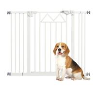 PawHut Barrera de Seguridad para Perros Extensible 74-100 cm, para Puertas y Escaleras, Barrera para Perros con Cierre Automático, Doble Bloqueo, Montaje a Presión y 2 Extensiones 7/14 cm, Blanco
