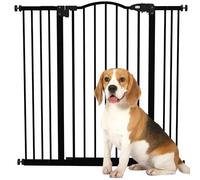 PawHut Barrera de Seguridad para Perros Extensible 74-100 cm, para Puertas y Escaleras, Barrera para Perros con 2 Extensiones 7/14 cm, Montaje a Presión y Doble Bloqueo, Negro
