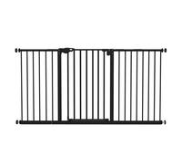 PawHut Barrera de Seguridad para Perros Extensible 74-147,5 cm, para Puertas y Escaleras, Barrera para Perros, Cierre Automático Montaje a Presión Doble Bloqueo 3 Extensiones 17,5/20,3/30,5 cm Negro