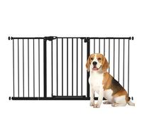 PawHut Barrera de Seguridad para Perros Extensible 74-147,5 cm, para Puertas y Escaleras, Barrera para Perros con Montaje a Presión, Doble Bloqueo y 3 Extensiones 17,5/20,3/30,5 cm, Negro