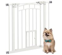 PawHut Barrera de Seguridad para Perros Extensible 74-80 cm, para Puertas y Escaleras, Barrera para Perros con Montaje a Presión, Puerta Pequeña y Doble Bloqueo, Blanco