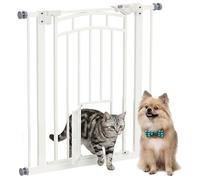PawHut Barrera de Seguridad para Perros Extensible 74-80 cm, para Puertas y Escaleras, Barrera para Perros con Montaje a Presión, Puerta Pequeña y Doble Bloqueo, Blanco