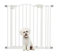 PawHut Barrera de Seguridad para Perros Extensible 74-87 cm, para Puertas y Escaleras, Barrera para Perros con Extensión 7 cm, Montaje a Presión y Doble Bloqueo, Blanco