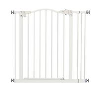 PawHut Barrera de Seguridad para Perros Extensible 74-87 cm, para Puertas y Escaleras, Barrera para Perros con Extensión 7 cm, Montaje a Presión y Doble Bloqueo, Blanco