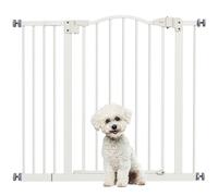 PawHut Barrera de Seguridad para Perros Extensible 74-94 cm, para Puertas y Escaleras, Barrera para Perros con Extensión 14 cm, Montaje a Presión y Doble Bloqueo, Blanco