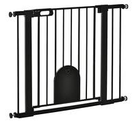 PawHut Barrera de Seguridad para Perros Mascotas 75-103 cm para Escaleras y Puertas con 2 Extensiones Cierre Automático y Sistema de Doble Bloqueo Negro