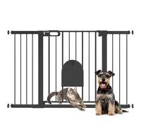 PawHut Barrera de Seguridad para Perros Extensible 75-131 cm, para Puertas y Escaleras, Barrera para Perros con Puerta Pequeña, 3 Extensiones, Montaje a Presión y Doble Bloqueo, Negro