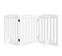 PawHut Barrera de Seguridad para Perros Plegable 155 cm, Valla para Perros Pequeños y Medianos de 3 Paneles con Pies Extraíbles, Puerta de Seguridad para Mascotas, para Escalera, Pasillo, Blanco