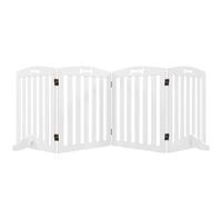 PawHut Barrera de Seguridad para Perros Plegable 207,5 cm 4 Paneles Blanco | Valla para Perros Pequeños y Medianos, con Pies Extraíbles, Puerta de Seguridad para Mascotas, para Escalera, Pasillo