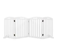 PawHut Barrera de Seguridad para Perros Plegable 207,5 cm, Valla para Perros Pequeños y Medianos de 4 Paneles con Pies Extraíbles, Puerta de Seguridad para Mascotas, para Escalera, Pasillo, Blanco