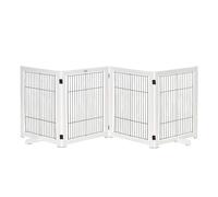 PawHut Barrera de Seguridad Plegable para Perros Madera Rejilla de Protección de 4 Paneles para Mascotas con Patas para Puertas Escaleras Pasillos 264x35,5x77 cm Blanco