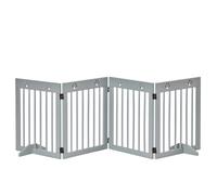 PawHut Barrera de Seguridad para Perros Plegable de 4 Paneles con Estructura de Madera y Patas de Apoyo 204x30x61 cm Gris Claro