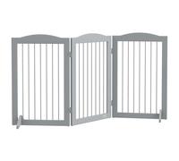 PawHut Barrera de Seguridad para Perros Plegable para Escaleras y Puertas Valla para Perros Pequeños y Medianos de 3 Paneles con Soporte de Pie para Interiores 154x30x80 cm Gris