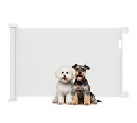 PawHut Barrera de Seguridad para Perros Retráctil 0-136 cm Puerta para Perros Pequeños Extensible con Interruptor de Cierre Red de Seguridad para Pasillos Escaleras Interiores y Exteriores Blanco