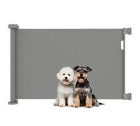 PawHut Barrera de Seguridad para Perros Retráctil 0-136 cm Puerta para Perros Pequeños Extensible con Interruptor de Cierre Red de Seguridad para Pasillos Escaleras Interiores y Exteriores Gris