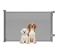 PawHut Barrera de Seguridad para Perros Retráctil, Extensible hasta 140 cm de Ancho y 93 cm de Alto, para Escaleras y Puertas, Valla para Perros Pequeños y Medianos, Uso con Una Sola Mano, Gris Gris 1