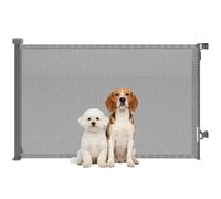 PawHut Barrera de Seguridad para Perros Retráctil, Extensible hasta 140 cm de Ancho y 93 cm de Alto, para Escaleras y Puertas, Valla para Perros Pequeños y Medianos, Uso con Una Sola Mano, Gris