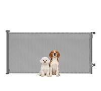 PawHut Barrera de Seguridad para Perros Retráctil, Extensible hasta 180 cm de Ancho y 93 cm de Alto, para Escaleras y Puertas, Valla para Perros Pequeños y Medianos, Uso con Una Sola Mano, Gris