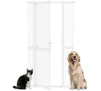 PawHut Barrera de Seguridad para Perros y Gatos Extra Alta 180 cm, Barrera para Perros Extensible 77-104 cm, Separación 3,5 cm, para Puertas y Escaleras, con Montaje a Presión, 2 Extensiones, Blanco