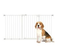 PawHut Barrera de Seguridad para Puertas y Escaleras Barrera para Perros con Cierre Automático y Sistema de Doble Bloqueo Metal 74-80/91,5-100/104-117,5/121,5-130/141,5-147,5x76,2 cm Blanco