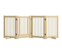 PawHut Barrera de Seguridad Perros de Madera Plegable 204x36x75 cm Natural | para Escaleras y Puertas, Valla para Perros Pequeños y Medianos, 4 Paneles, con Soporte de Pie, para Interiores