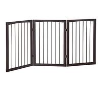 PawHut Barrera de Seguridad Plegable de 3 Paneles Rejilla de Protección para Perros Pequeños 160x76 cm Ideal para Puertas, Pasillos y Escaleras Café Oscuro