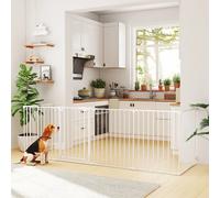 Pawhut Barrera de Seguridad Plegable y Modular de 366 cm con Doble Cierre, Corralito y Valla para Perros y Niños, Protector de Chimenea de Metal, 6 Paneles, Blanco