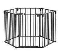 PawHut Barrera de Seguridad Protección Chimenea Parque Mascotas 6 Paneles con Puerta sin Perforación 362,5x76 cm Negro Aosom España