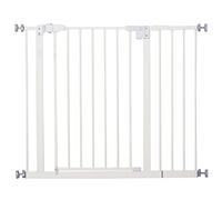 PawHut Barrera de Seguridad sin Taladro, Ancho Ajustable 74-80/91,5-97,5 cm, Doble Cierre automático, Barrera para Perro para Puerta Corredor, Escalera de Acero Blanco
