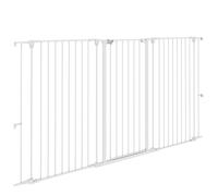 PawHut - Barrera de seguridad para perros de acero con 3 paneles plegables con doble cerradura y puerta integrada para puerta y escalera, 206 x 120 cm, color blanco