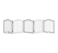 PawHut Barrera para Perros 5 Paneles Plegable y Flexible de Madera Maciza/MDF, 254,5x29,5x61 cm, Blanco Aosom España