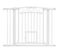 PawHut Barrera para Perros Puerta 76-104 cm Barrera de Seguridad para Perros con 2 Extensiones 7/14 cm Fácil Montaje Cierre Automático Doble Bloqueo para Escaleras y Puertas Blanco
