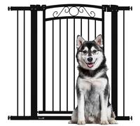 PawHut Barrera para Perros con Cierre Automático, Puerta para Perros 76-104 cm, Barrera de Seguridad con 2 Extensiones 7/14 cm, Fácil Montaje, Doble Bloqueo, para Escaleras y Puertas, Negro