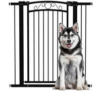 PawHut Barrera para Perros con Cierre Automático, Puerta para Perros 76-104 cm, Barrera de Seguridad con 2 Extensiones 7/14 cm, Fácil Montaje, Doble Bloqueo, para Escaleras y Puertas, Negro