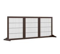 PawHut Barrera para Perros de 3 Paneles 185x71 cm Barrera de Seguridad para Perros con Estructura de Madera y Patas de Apoyo para Pasillo Escalera Marrón