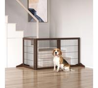 PawHut Barrera para Perros de 3 Paneles 185x71 cm Barrera de Seguridad para Perros con Estructura de Madera y Patas de Apoyo para Pasillo Escalera Marrón