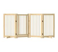 PawHut Barrera para Perros de 4 Piezas, 220 x 91 cm Puerta de Seguridad Plegable con Puerta, Puerta para Perros Independiente con 2 Patas de Apoyo, Puerta de Madera para Pasillo, Cocina, escaleras,