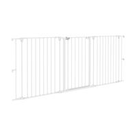PawHut Barrera para Perros de Acero 206x90 cm Valla para Mascotas Plegable de 3 Paneles con Doble Cerradura y Función de Bloqueo Auxiliar para Puerta Pasillo Escalera Blanco