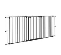 PawHut Barrera para Perros de Acero 206x90 cm Valla para Mascotas Plegable de 3 Paneles con Doble Cerradura y Función de Bloqueo Auxiliar para Puerta Pasillo Escalera Negro