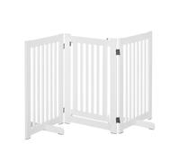 PawHut Barrera para Perros de Madera 155x76 cm Valla para Mascotas Plegable de 3 Paneles con 1 Puerta y Patas de Apoyo para Pasillo Escalera Blanco