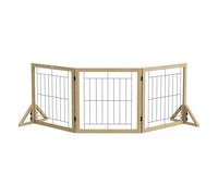 PawHut Barrera para Perros de Madera 210x70 cm Valla para Mascotas Plegable de 3 Paneles con Plegado Bidireccional y Patas de Apoyo Triangulares para Puerta Pasillo Escalera Madera Natural