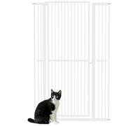 PawHut Barrera para Perros Extra Alta con Ancho Ajustable 77-104 cm Puerta para Perros con Extensiones y Puerta de Paso Blanco