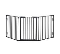 PawHut Barrera para Perros Plegable 180x74,5 cm Valla para Mascotas de 3 Paneles con Cierre Automático Barrera de Seguridad para Escalera Pasillo Negro