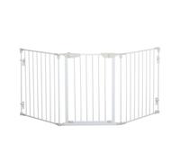 PawHut Barrera para Perros Plegable 180x74,5 cm Valla para Mascotas de 3 Paneles con Cierre Automático Barrera de Seguridad para Escalera Pasillo Blanco