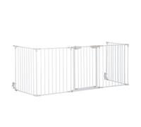 PawHut Barrera para Perros Plegable 300x74,5 cm Valla para Mascotas de 5 Paneles con Cierre Automático Barrera de Seguridad para Escalera Pasillo Blanco